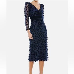 Mac Duggal Midnight Blue Floral Midi Dress